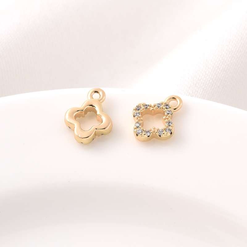 Mặt Dây Chuyền Thủ Công Mạ Vàng 14k Hình Cỏ Bốn Lá Đính Đá Zircon Nhiều Màu Sắc
