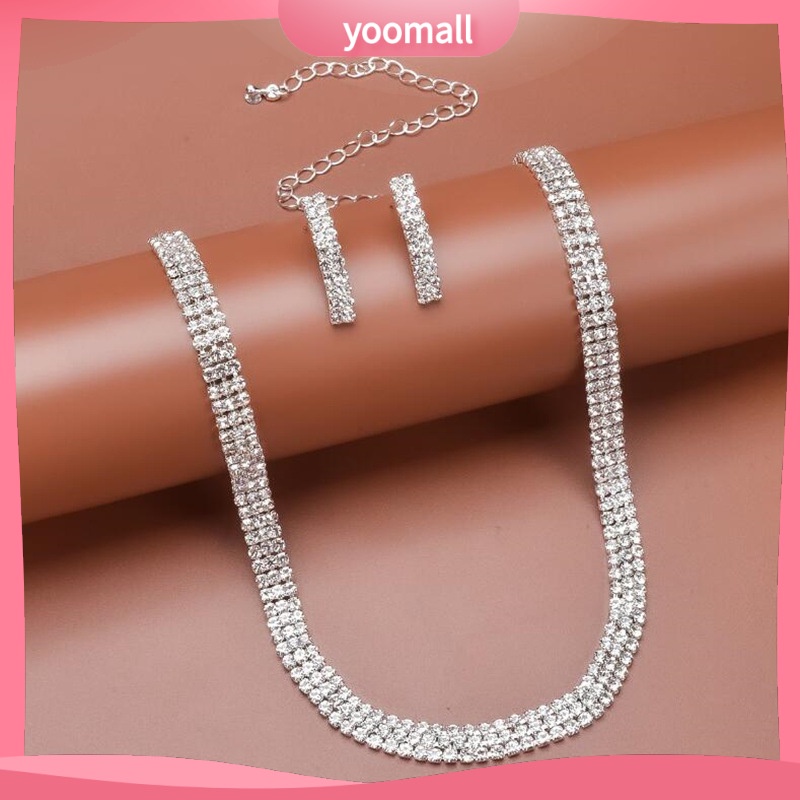 Bộ Vòng cổ + Bông Tai Đính Đá zircon Toàn Diện Dễ Phối Đồ