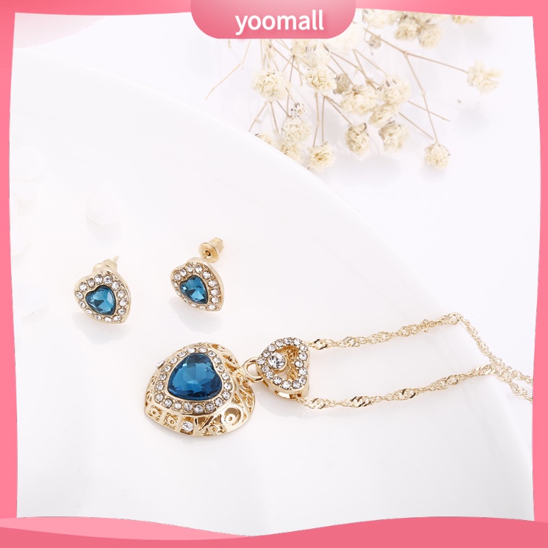 Bộ Vòng cổ + Bông Tai Đính Kim Cương Nhân Tạo Cho Nữ