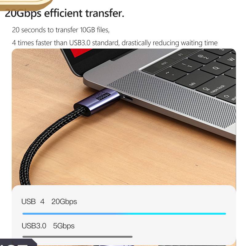 Cáp Sạc Nhanh 20Gbps 8K 60Hz PD 100W USB 4.0 Type-C Male Sang Male