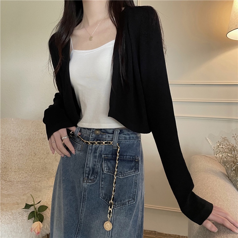 WANG JIAO ZHAN Áo khoác cardigan dệt kim mỏng tay dài chống nắng phong cách thời trang