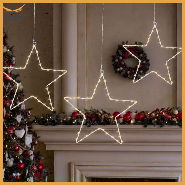 Bộ 3 Đèn Led 45 Bóng 8 Chế Độ Hình Ngôi Sao Trang Trí Lễ Hội Kèm Điều Khiển Từ Xa