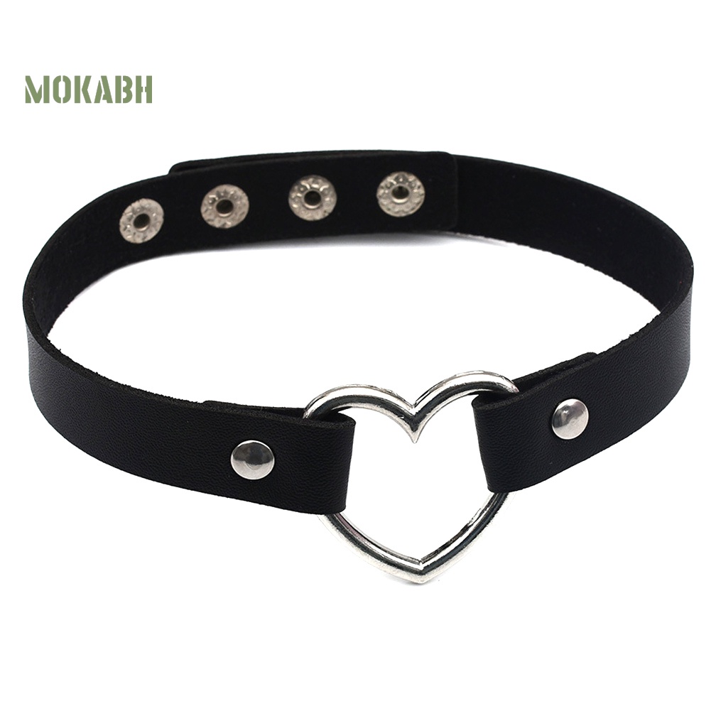 [Mok Abh] Vòng Cổ Choker Họa Tiết Hình Trái Tim Bằng Chất Liệu Giả Da Có Thể Đ