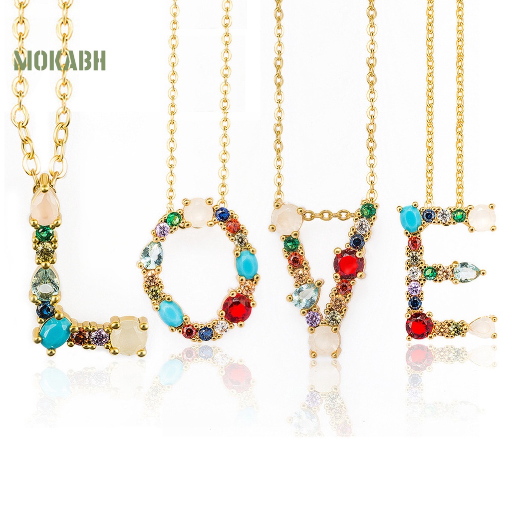 [Mok Abh] Vòng cổ Mặt Nửa Vòng Tròn Khắc 26 Chữ Cái Tiếng Anh Có Đính Đá