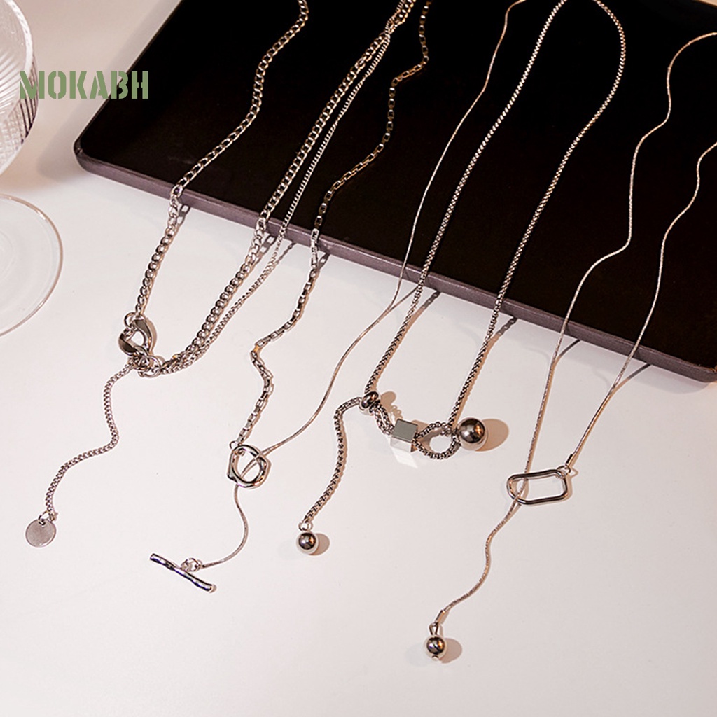 [Mok Abh] Dây Chuyền Dạng Chuỗi Hạt Tròn Mạ Điện Thanh Lịch Đơn Giản Thời Trang Thu Đông Cho Nữ