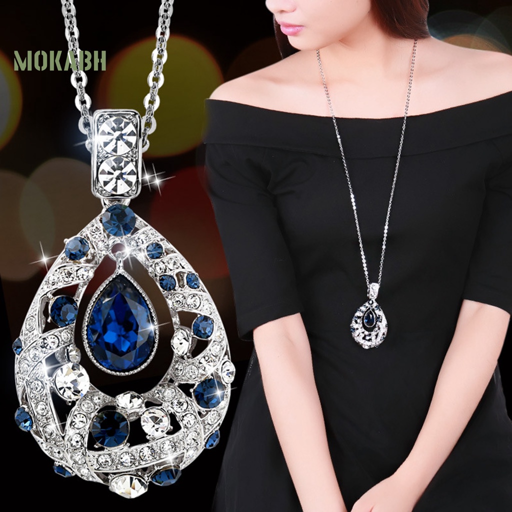 Vòng cổ Dáng Dài Đính Đá Hình Giọt Nước Lấp Lánh Thời Trang