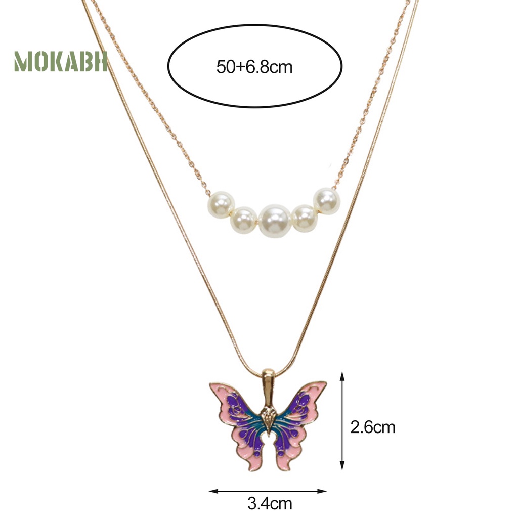 [Mok Abh] Vòng cổ Nhiều Lớp Mặt Hình Bướm Và Ngọc Trai Nhân Tạo Thời Trang Dành Cho Nữ