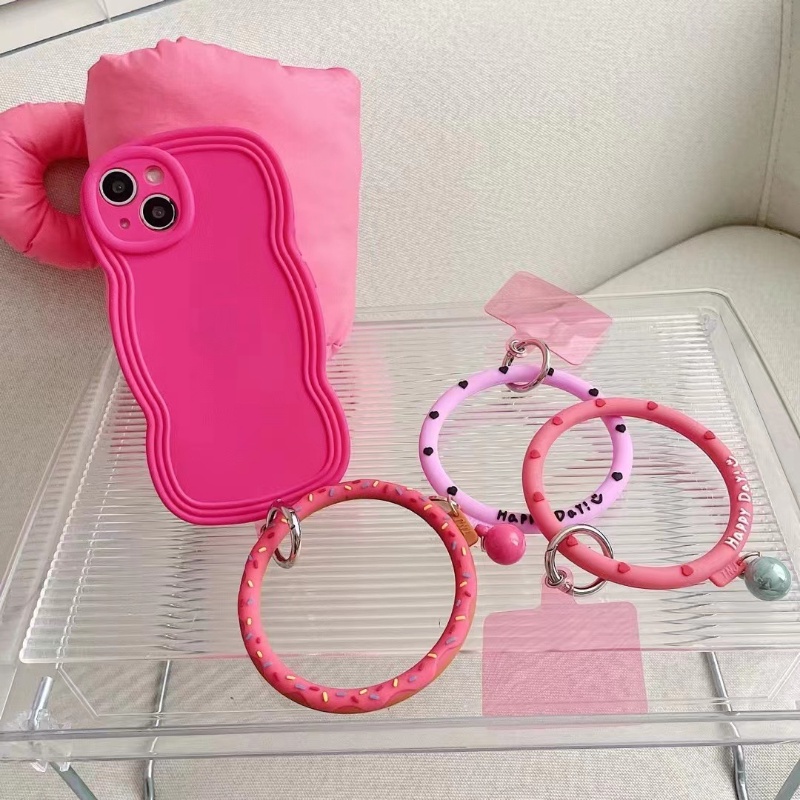 Ốp Điện Thoại Silicone Hình Bánh Donut Nhiều Màu Có Vòng Đeo Tay Chống Rơi Cho iPhone / Android