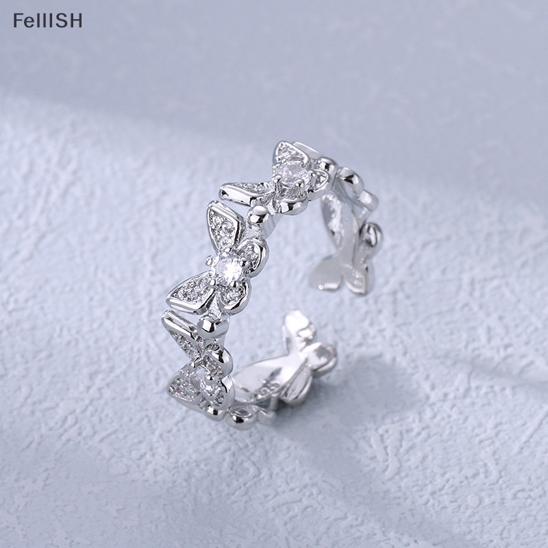 [Felli] Nhẫn Hình Học Bướm Đính Đá Zirconia Sáng Bóng Thời Trang Mới Có Thể Điều Chỉnh Kích Cỡ 439br