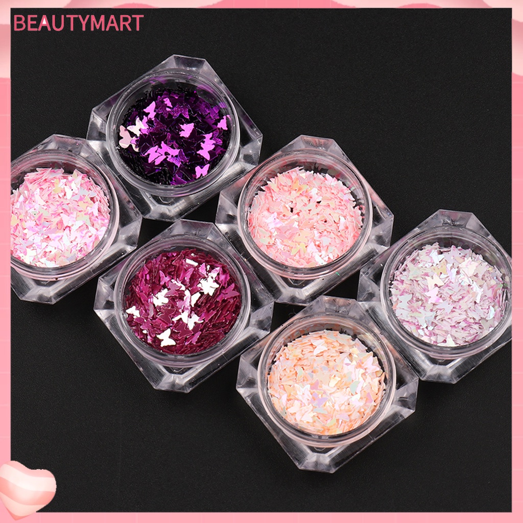 Set 6 Hộp Sequin Hình Bướm Lấp Lánh Trang Trí Móng Nghệ Thuật Cho Nữ