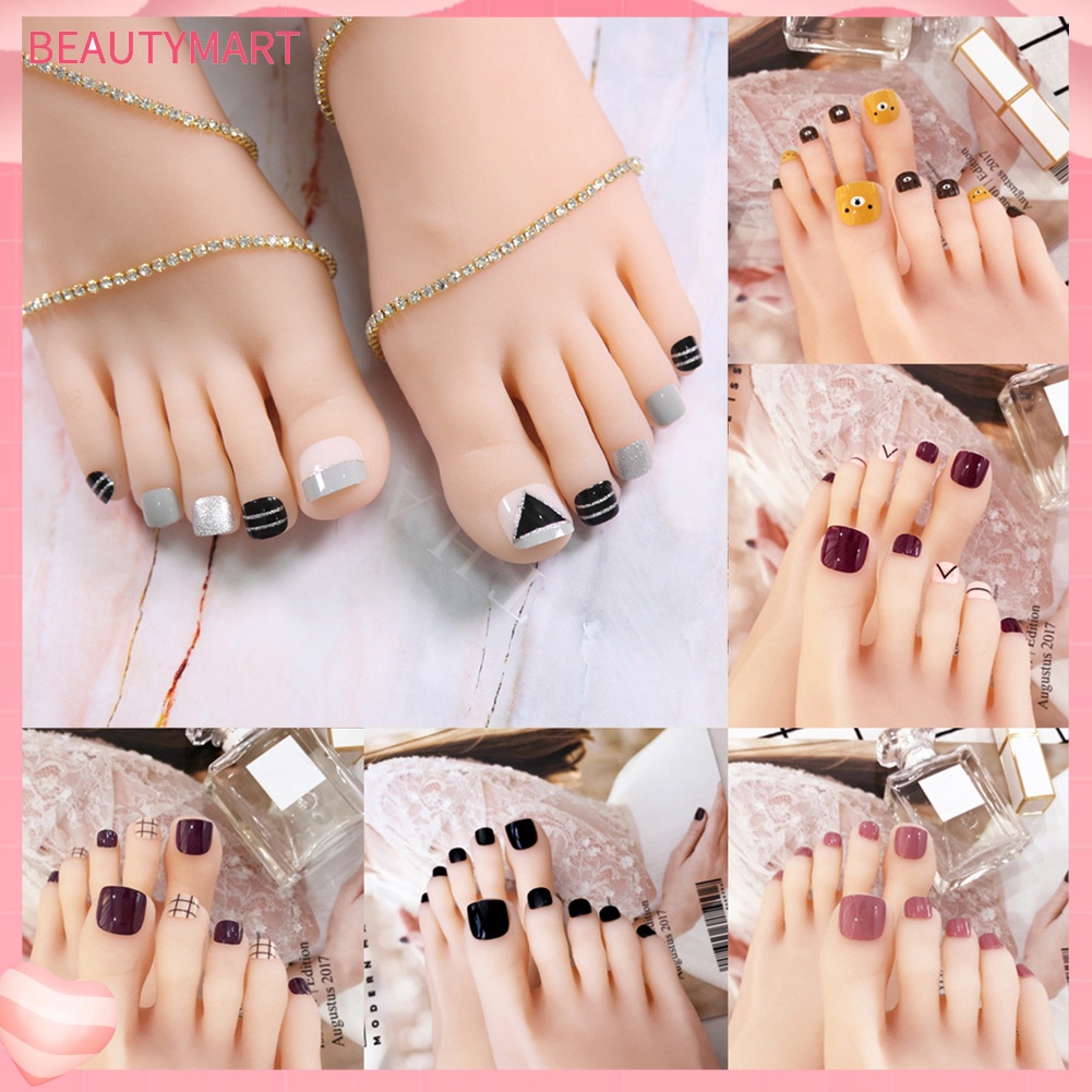 Set 24 Móng Chân Giả Phủ Toàn Diện Nhiều Họa Tiết Sáng Bóng Cho Nữ
