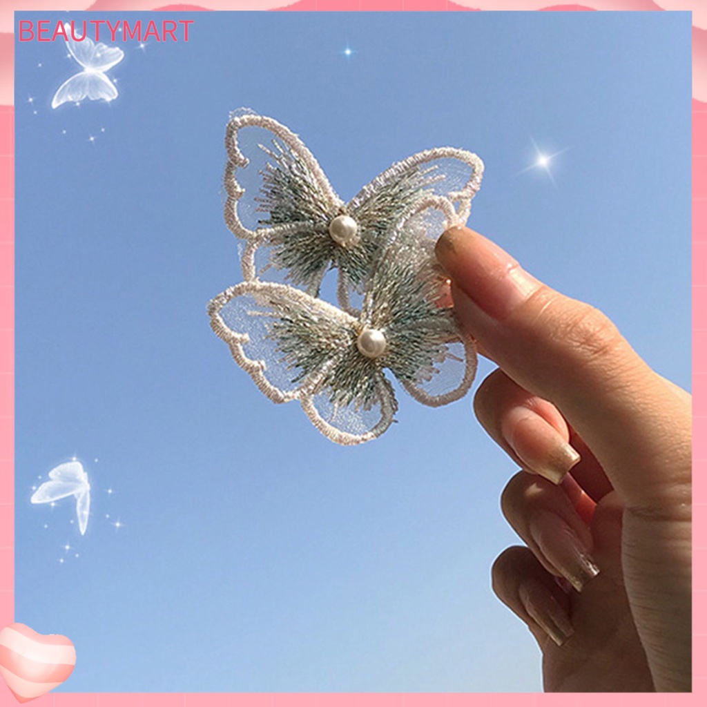 Kẹp Tóc Mái Bướm Đính Ngọc Trai Giả Thêu Họa Tiết Cho Nữ