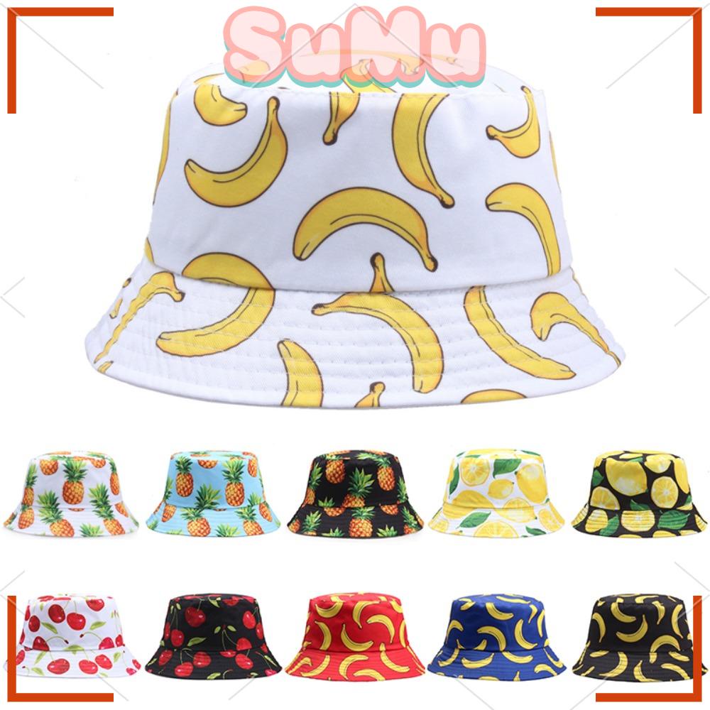 Nón Tai Bèo Đi Biển Mùa Hè Bằng Tre Hai Mặt In Họa Tiết Trái Cây Kích Thước Lớn Chống Nắng Cho Unisex