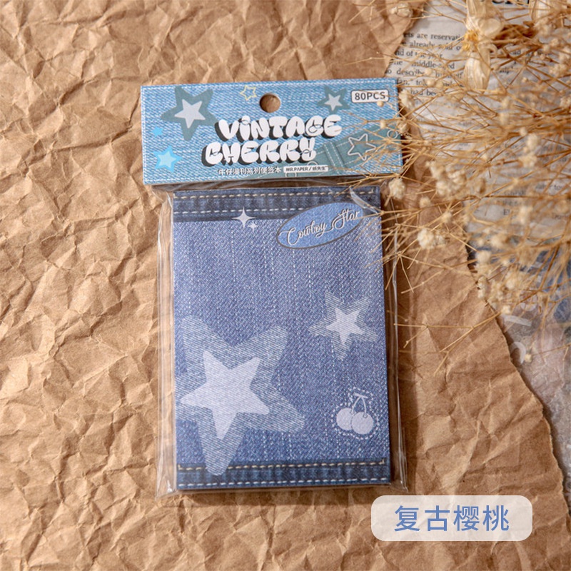 Sổ Ghi Chú Tự Dính Vải Denim Họa Tiết Hoạt Hình Dễ Thương Note