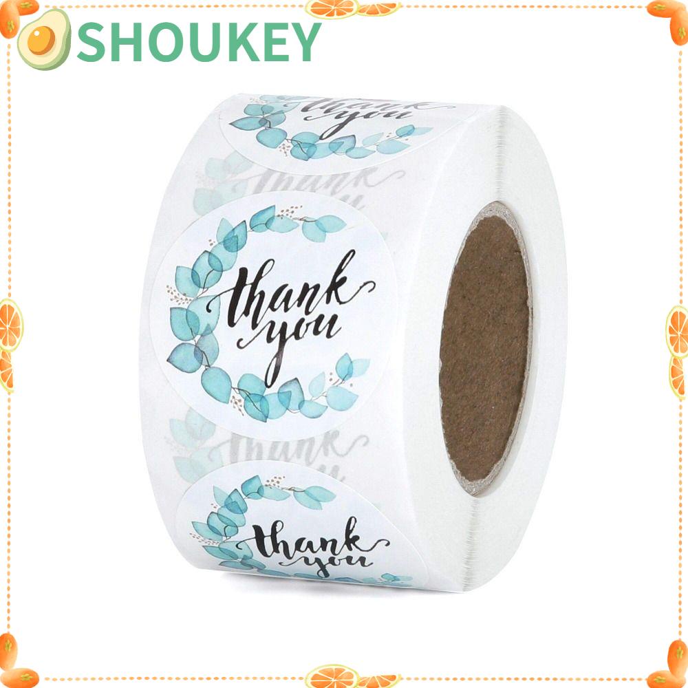 Cuộn Nhãn Dán Tự Dính Họa Tiết Chữ Thank You Màu Xanh Lam 1.5 Inch Trang Trí Đa Ứng Dụng