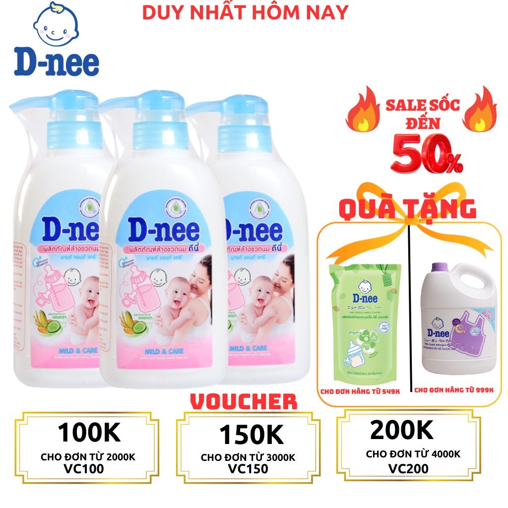 Nước rửa bình sữa & rau quả Dnee 500ml , Nước xúc bình sữa , bình nước cho bé