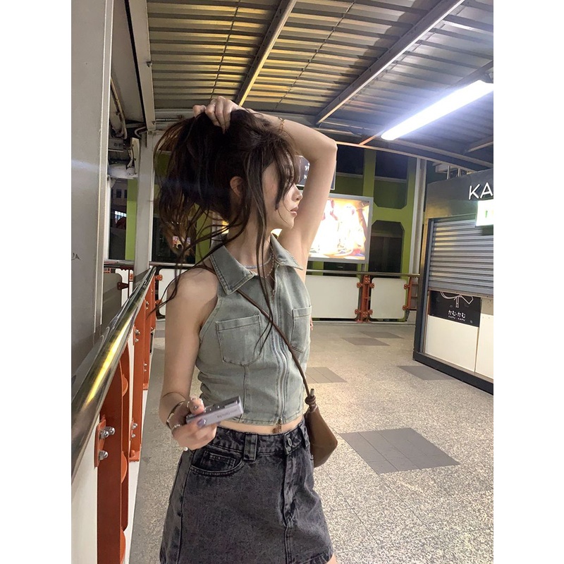Áo Denim Không Tay Thời Trang Mùa Hè Hàn Quốc Dành Cho Nữ