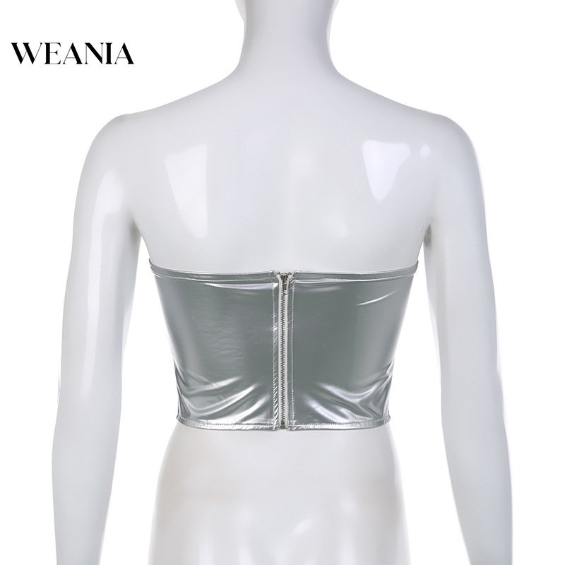 Weania Áo Ống Không Đều Họa Tiết Lưới Kim Tuyến Gợi Cảm Mù