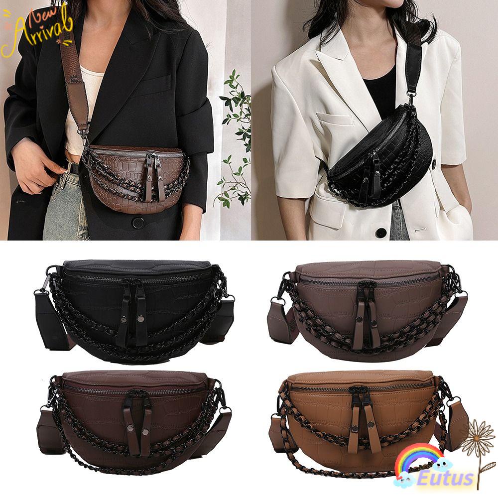 Túi Da PU Đeo Chéo Có Khóa Kéo Phong Cách Cổ Điển Cho Nữ