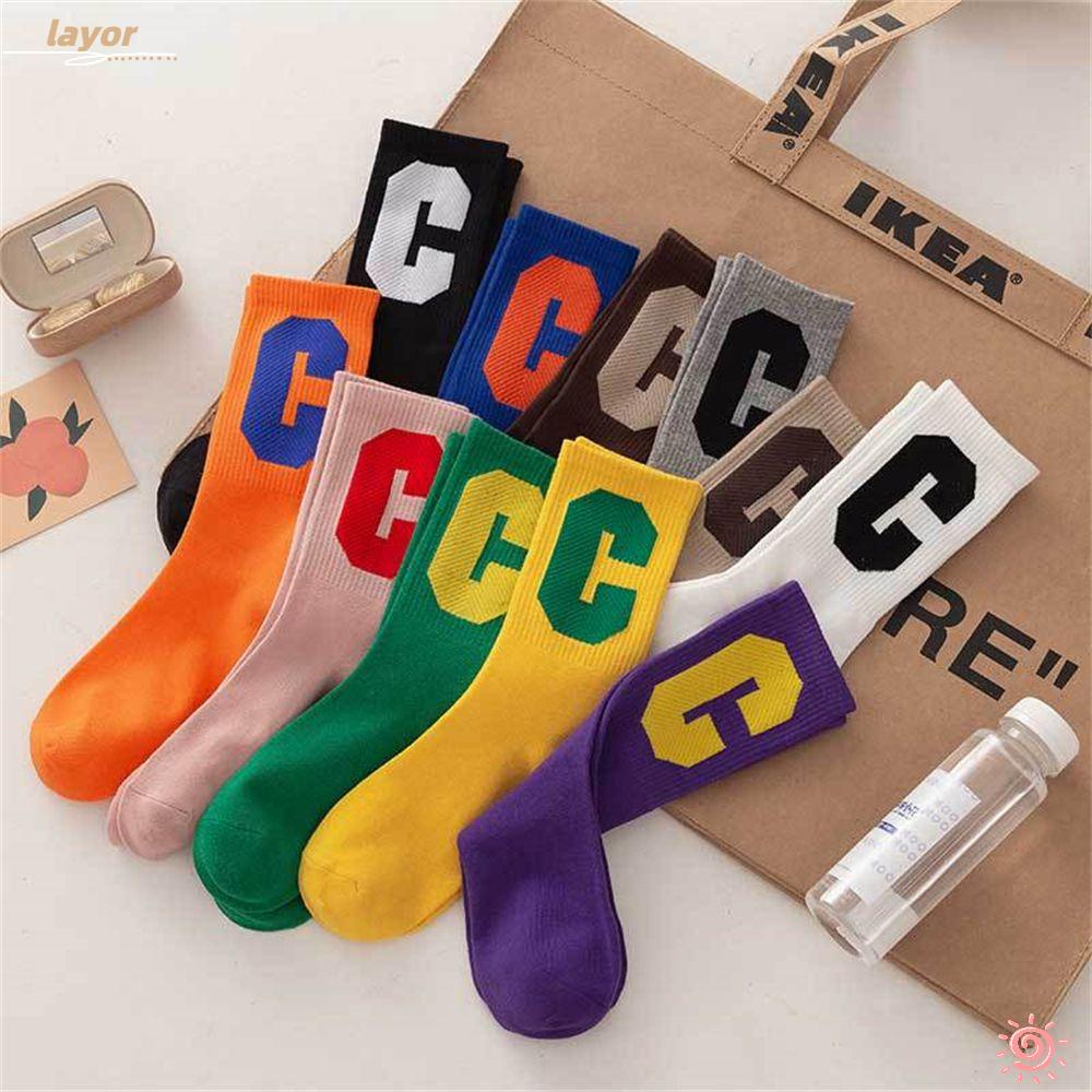 LAY Vớ Nữ Giữ Ấm Chân In Chữ C Màu Kẹo Ngọt Thời Trang