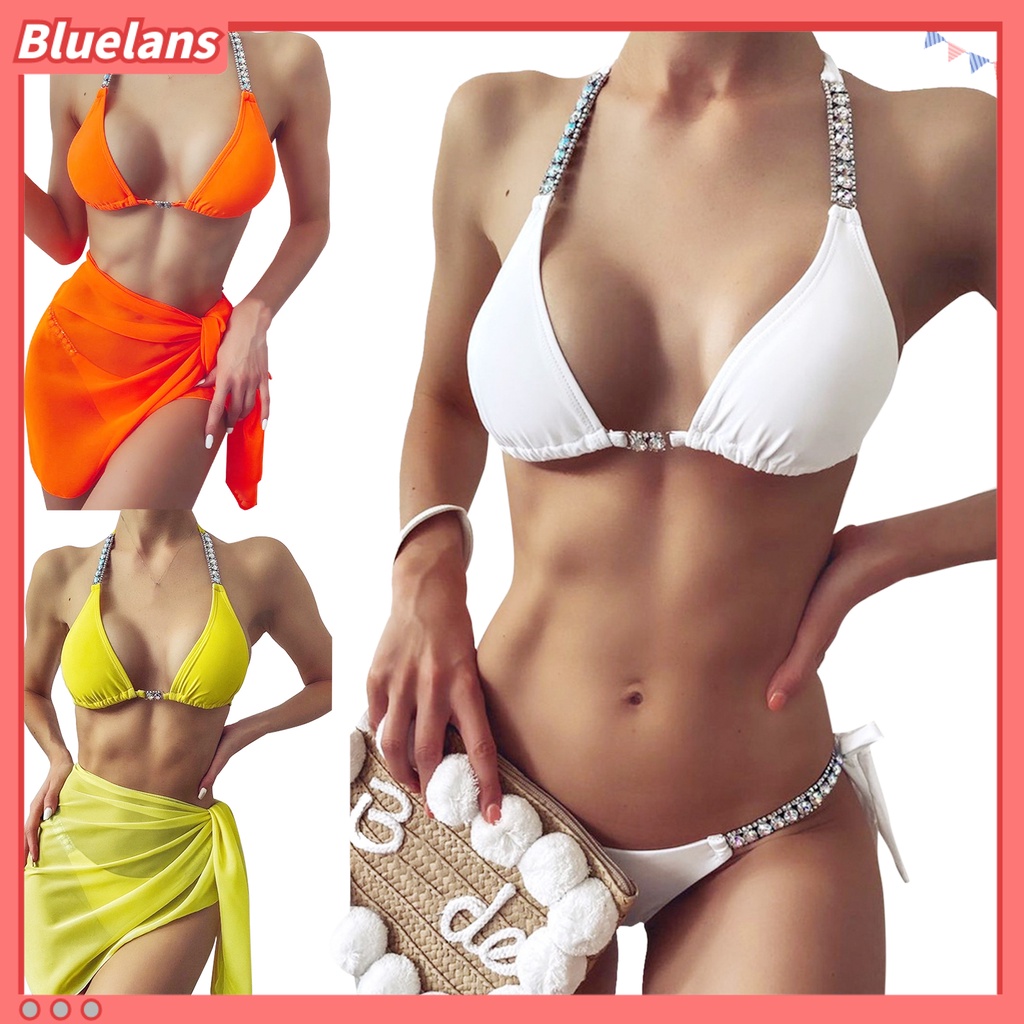 Bộ Bikini 2 Mảnh Đính Đá Hở Lưng Quyến Rũ Cho Nữ