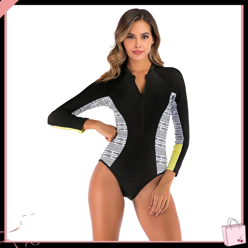 Bộ Đồ Bơi Thể Thao Một Mảnh Cổ Tròn Khô Nhanh In Hoa Có Khóa Kéo Thoáng Khí Thời Trang Mùa Hè Cho Nữ