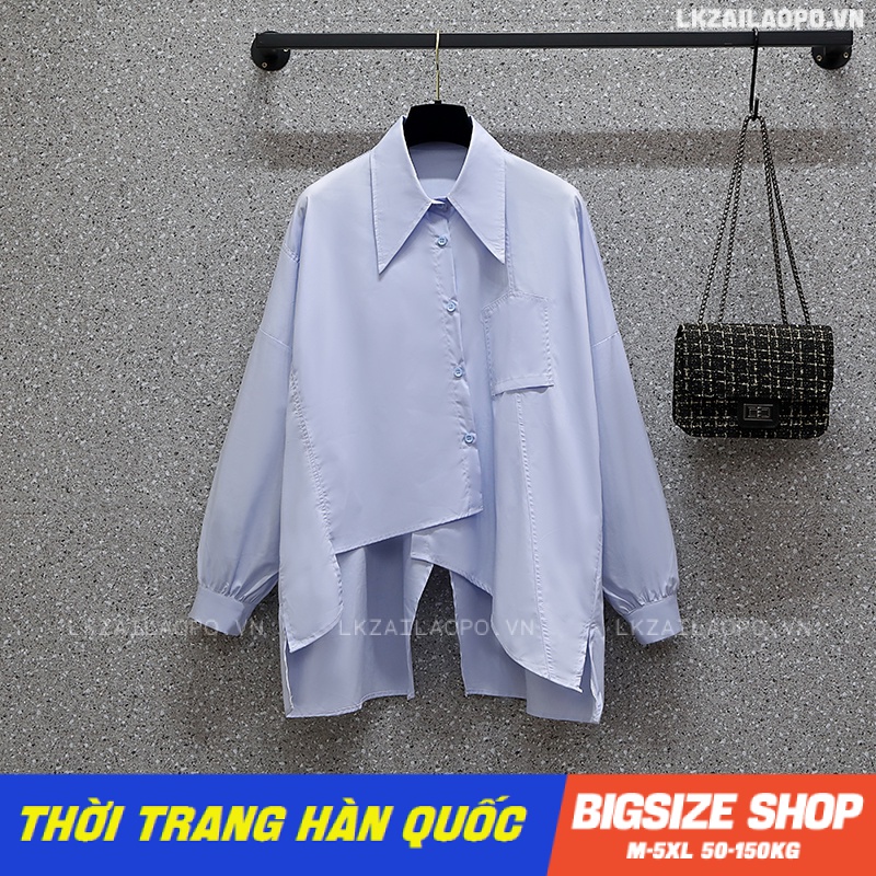 Áo sơ mi nữ tay dài Bigsize Áo sơ mi công sở basic form rộng có cổ đen mùa xuân Phong cách Hàn Quốc Thời Trang đẹp