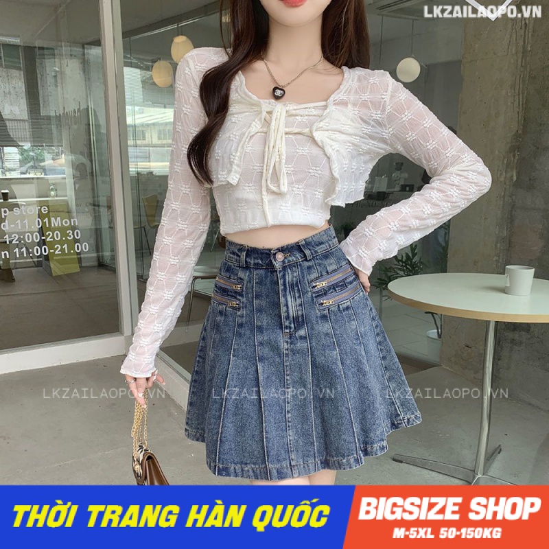 Chân váy bò ngắn Bigsize chân váy nữ jean lưng cao chữ a xếp ly mùa hè Phong Cách hàn quốc đẹp Thanh Lịch cho nữ