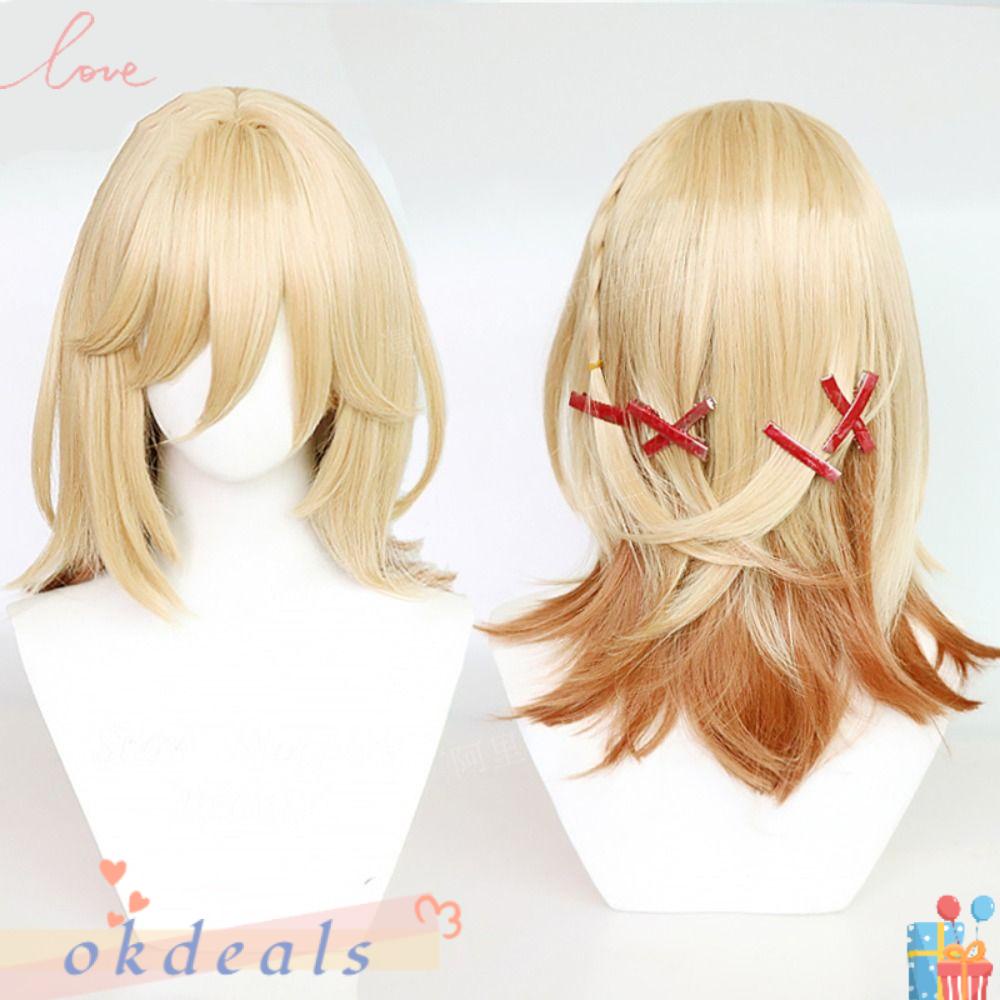 Bộ Tóc Giả Thắt Bím Màu Vàng Bằng Vải Lanh Kháng Nhiệt Dùng Hóa Trang Genshin Kaveh Dịp Halloween