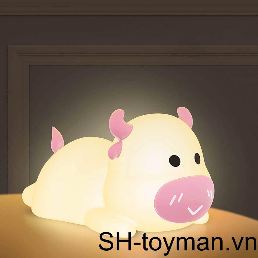 Đèn Ngủ Silicone Cảm Biến 7 Màu Hình Bò Sữa Đáng Yêu