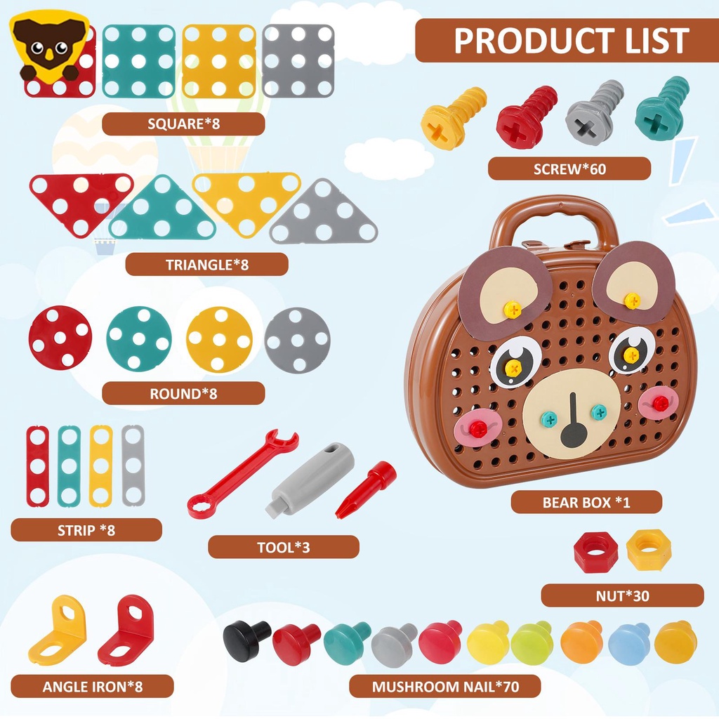Bộ Đồ Chơi Xây Dựng 204 Chi Tiết Với Tua Vít Khoan Cho Bé SHOPCYC7903