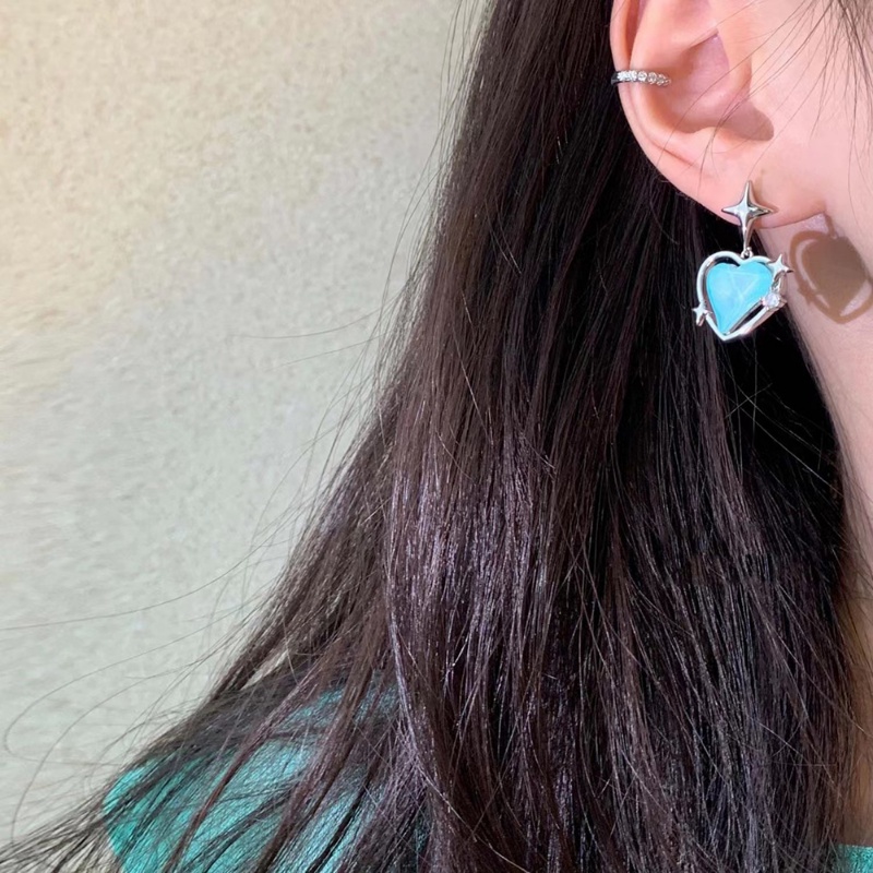 Khuyên Tai Hình Trái Tim / Ngôi Sao Màu Xanh Dương Phong Cách Hàn Quốc Ngọt Ngào Cao Cấp Thời Trang Cho Nữ