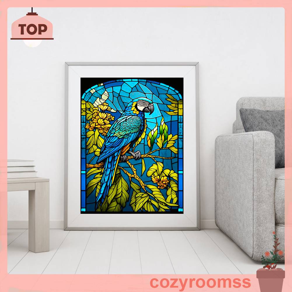 Tranh Đính Đá Kim Cương Toàn Bộ 5D DIY Hình Vẽ Vẹt Bằng Kính