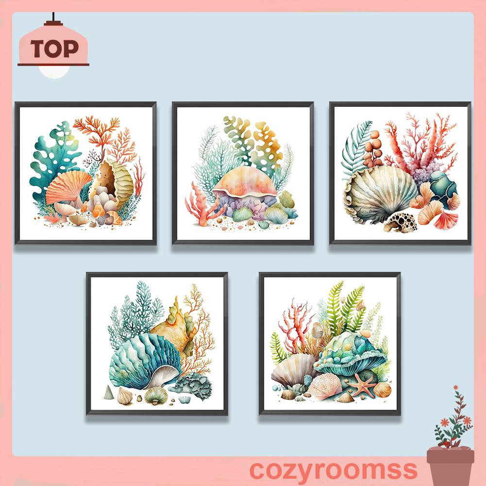 Bộ Tranh Đính Đá 5D Họa Tiết Vỏ Sò / San Hô Độc Đáo DIY Dùng Trang Trí