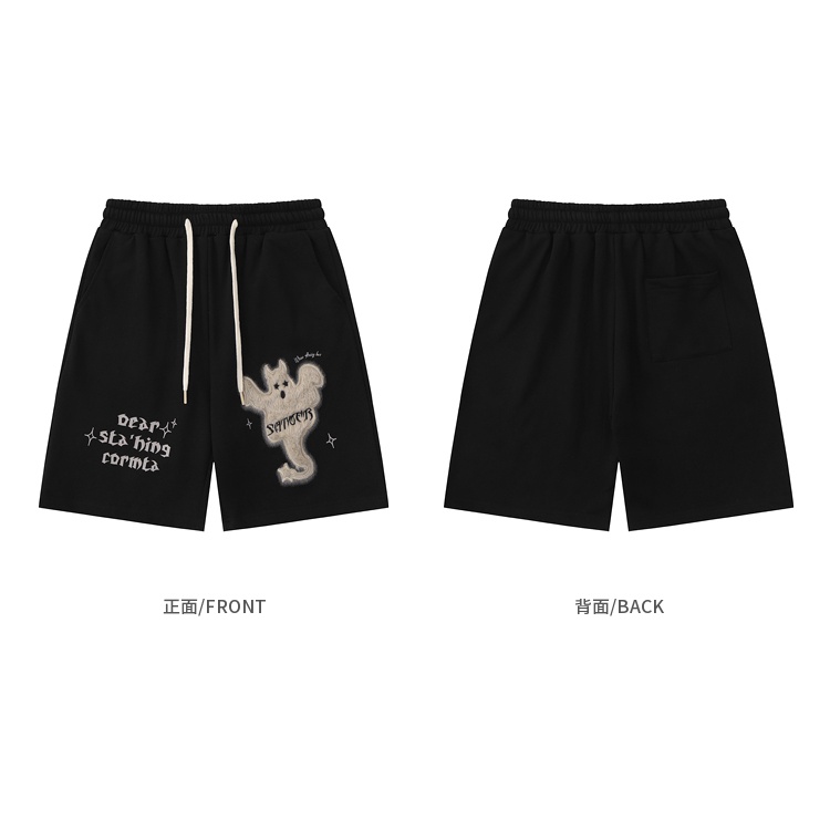 Quần Short Thể Thao Dáng Rộng In Hình Quỷ Nhỏ Phong Cách Đường Phố Retro Mỹ Cho Cặp Đôi