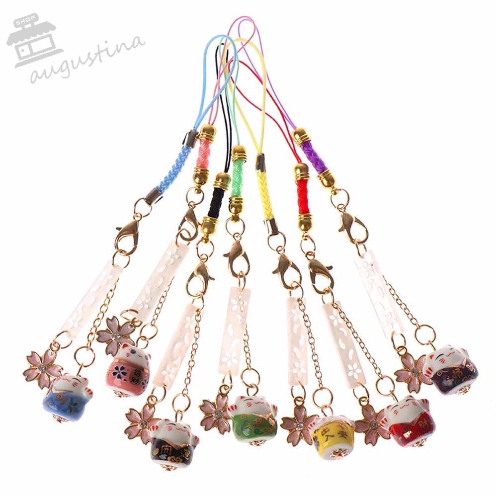 AUGUSTINA Dây Đeo Điện Thoại Thông Minh Hình Mèo May Mắn / Hoa Cúc / Mèo Máy Ảnh