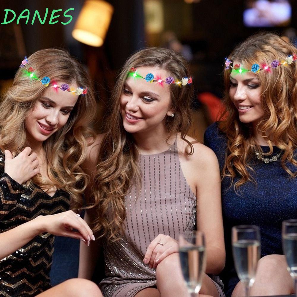 DANES Vòng Hoa Đội Đầu Có Đèn LED Phát Sáng Cho Cô Dâu