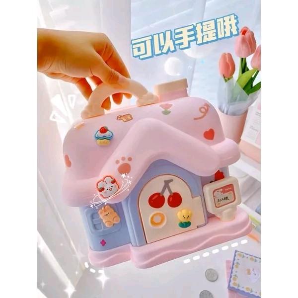 Ống Tiết Kiệm Hình Ngôi Nhà Phong Cách Hàn Quốc Tặng Kèm Stiker Siêu CuTe Heo Đất