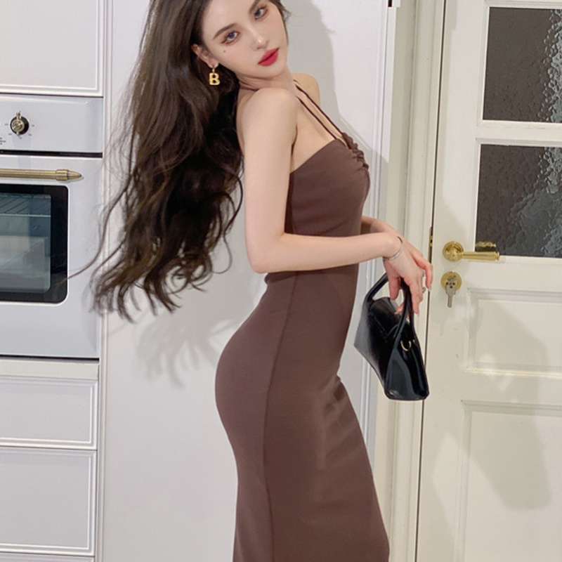 Đầm Ôm Cổ Chữ v Hở Lưng Màu Nhuộm Thời Trang Quyến Rũ Cho Nữ