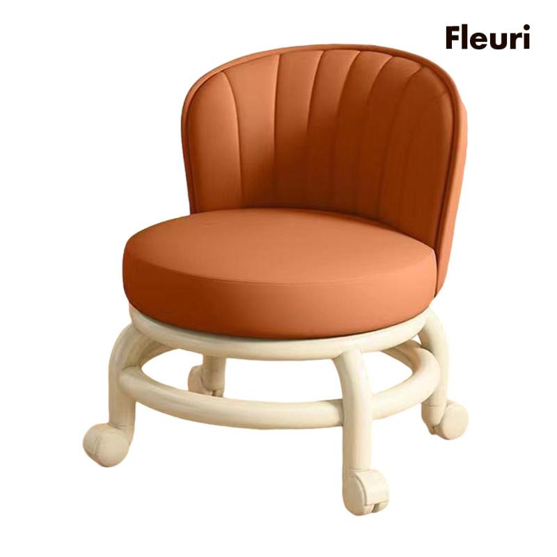 [Fleurir] Ghế Lăn Thấp Có Đệm Tựa Lưng Chiều Cao Thấp Xoay 360 Độ Mini Có Thể Di Chuyển Cho Gara Tiệm Cắt Tóc
