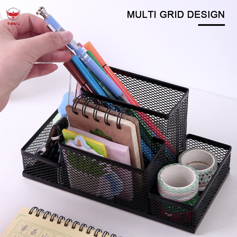 Giá Đỡ Bút Bằng Kim Loại 4 Ngăn Tiện Dụng Cho Văn Phòng