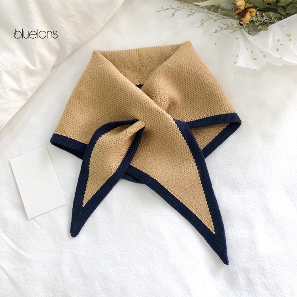 Khăn Choàng Cổ Dệt Kim Hình Tam Giác Màu Sắc Tương Phản Thời Trang Thu Đông Cho Nữ