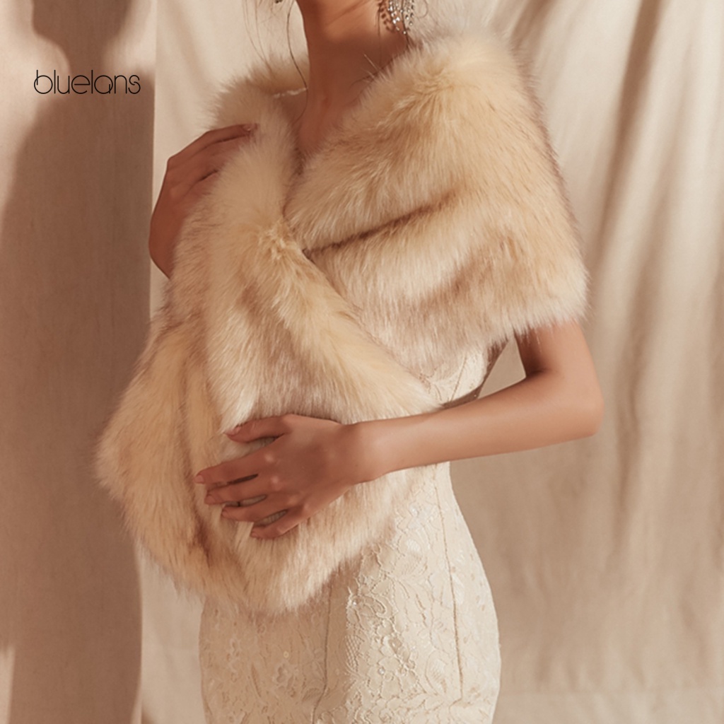 Bluelans Khăn Choàng Lông Giả Mềm Mại Màu Trơn Thoải Mái Thanh Lịch Cho Cô Dâu