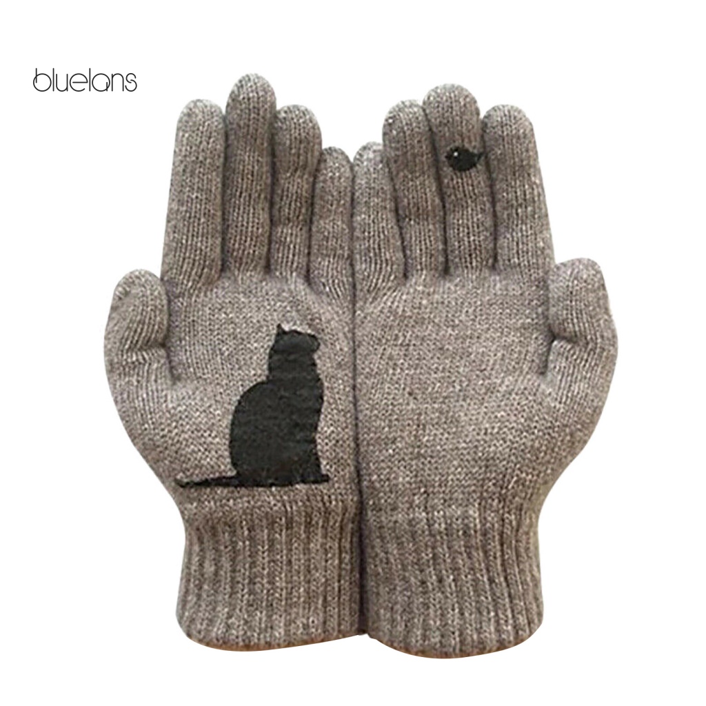 Găng Tay Dệt Kim Dày Giữ Ấm Họa Tiết Mèo Hoạt Hình Cho Nữ