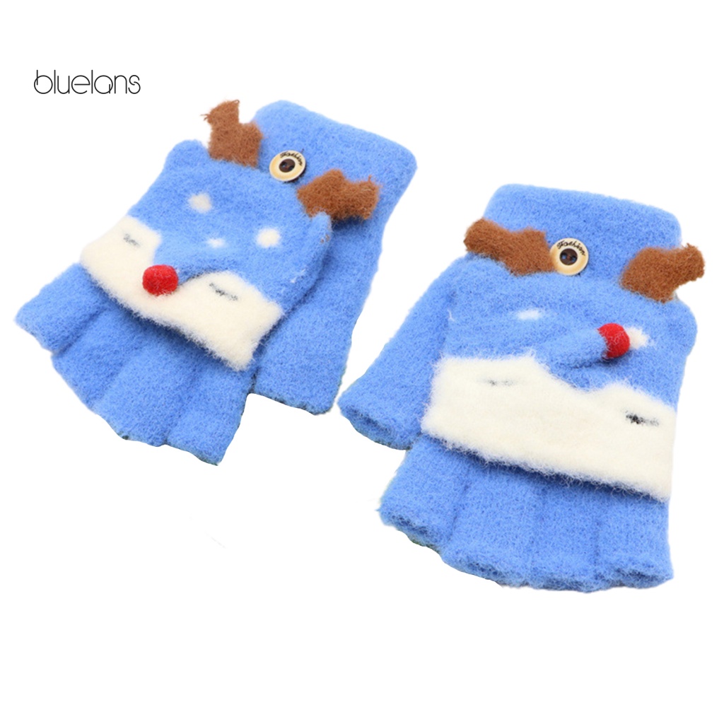 1 Đôi Găng Tay Len Hở Ngón Giữ Ấm Mùa Đông Họa Tiết Cáo Dành Cho Học Sinh 3-8 Tuổi