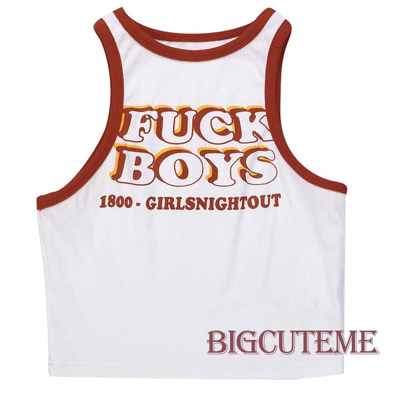 Áo Croptop Sát Nách Cổ Tròn In Chữ Thời Trang Mùa Hè Cho Nữ