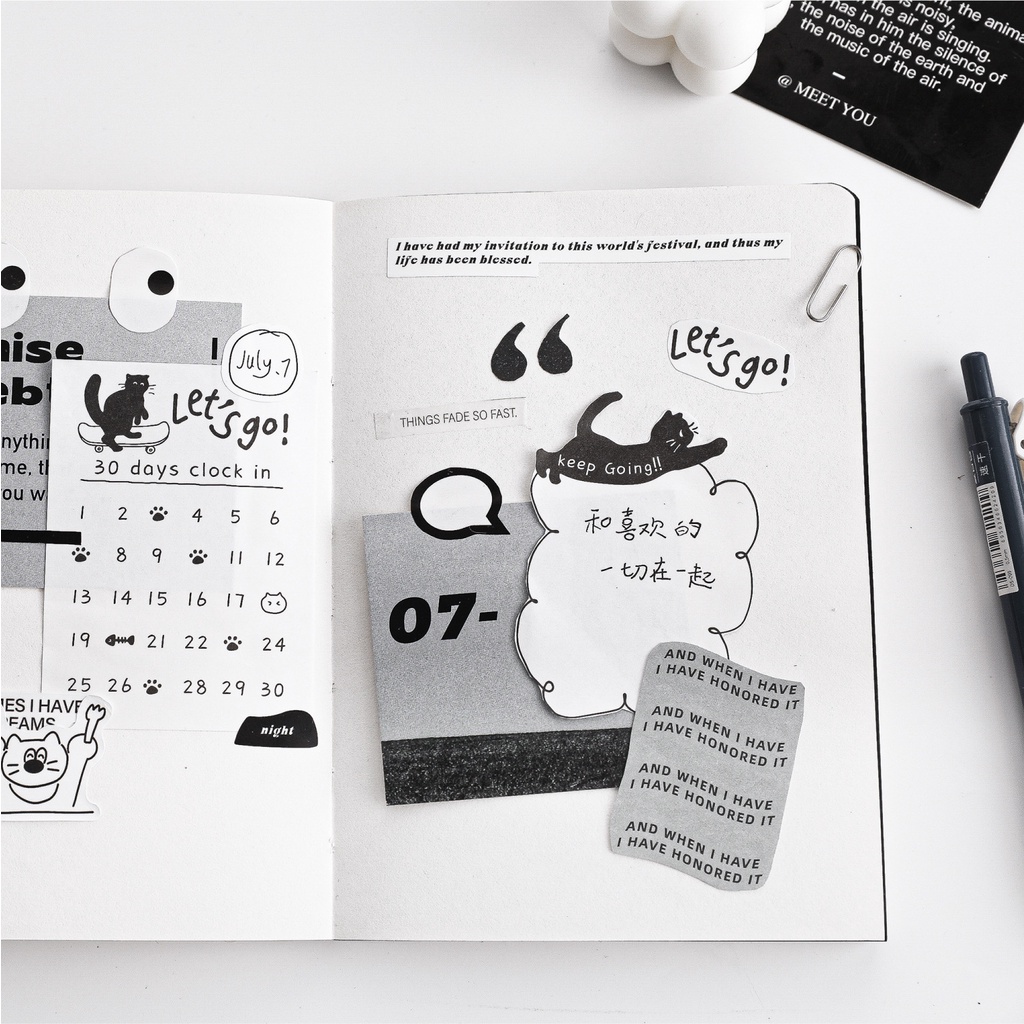 Giấy Note - Tập 50 Tờ Giấy Ghi Chú Memo Pad Meow Meow Trắng Đen Dễ Dàng Take Note