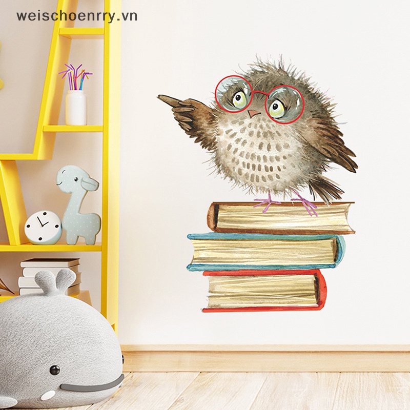Sticker Dán Tường Hình Chú Chim Đứng Trên Sách Trang Trí Phòng Học Cho Bé
