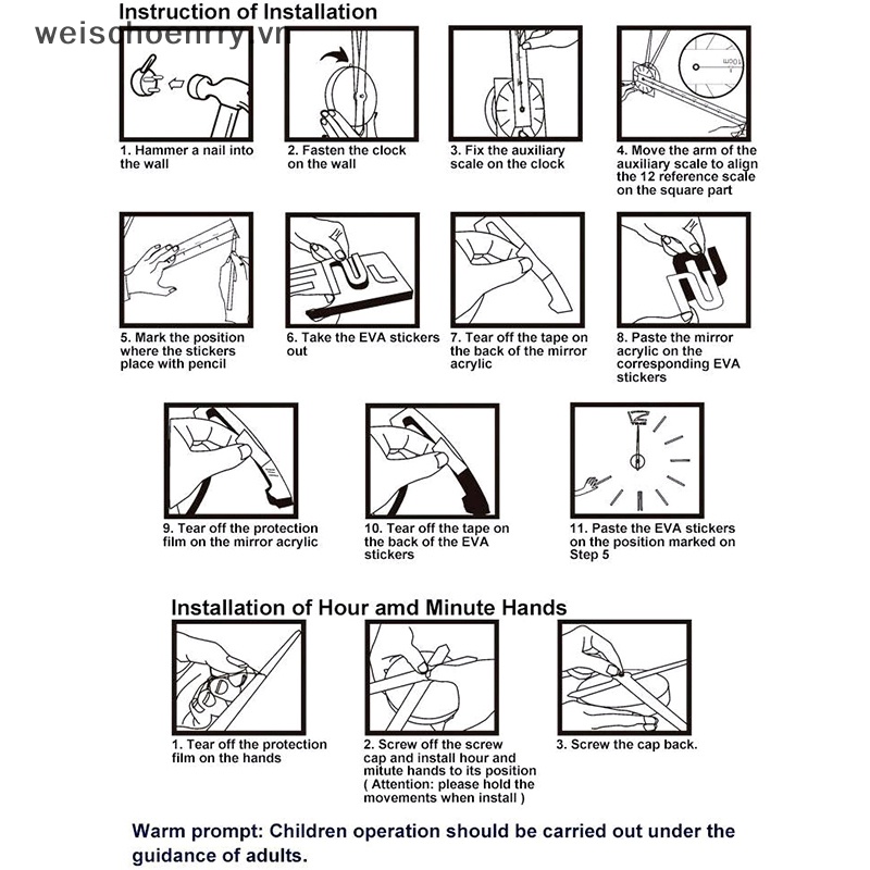 Đồng Hồ Treo Tường 3D Chữ Số La Mã Màu Vàng Độc Đáo