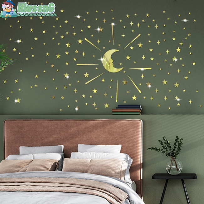 105 Miếng Dán Tường Tráng Gương 3d Hình Trăng Sao Chống Nước Tái Sử Dụng Nhiều Lần Trang Trí Nhà Cửa